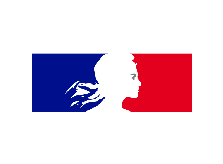 Logo de la République française : profil de Marianne entre un aplat bleu et un aplat rouge.